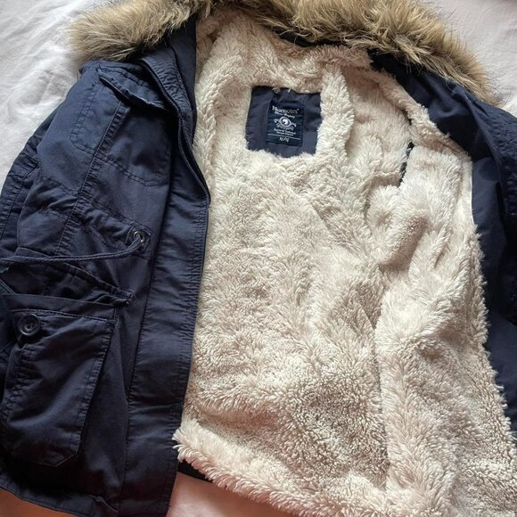 2000s Navy Blue Faux-Fur Hood Jacket - Picture 2 of 8